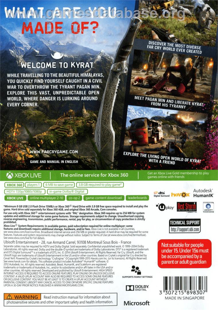 Far Cry 4 - Microsoft Xbox 360 - Artwork - Box Back