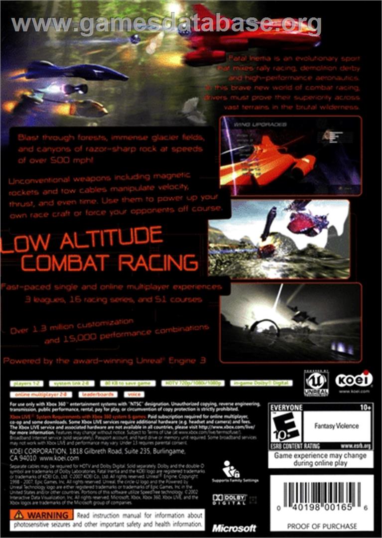 Fatal Inertia - Microsoft Xbox 360 - Artwork - Box Back