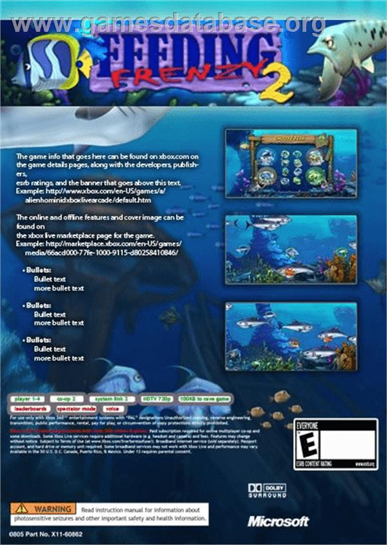 Feeding Frenzy 2 - Shipwreck Showdown - Microsoft Xbox 360 - Artwork - Box Back