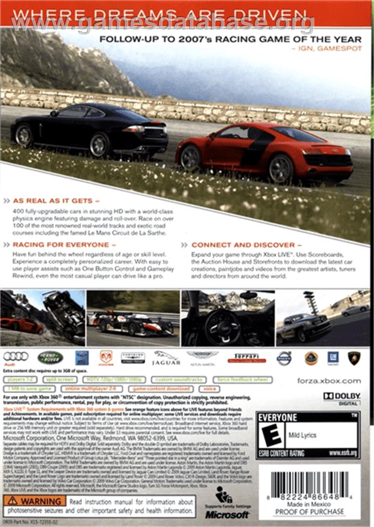 Forza Motorsport 3 - Microsoft Xbox 360 - Artwork - Box Back