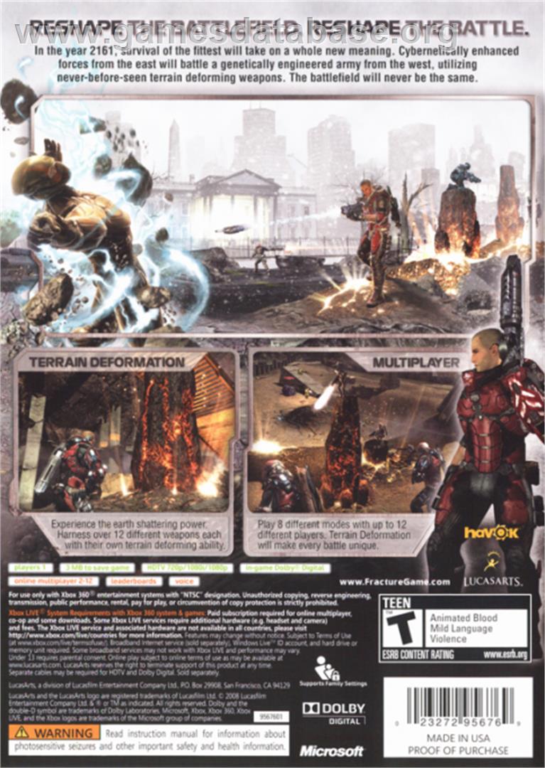 Fracture - Microsoft Xbox 360 - Artwork - Box Back