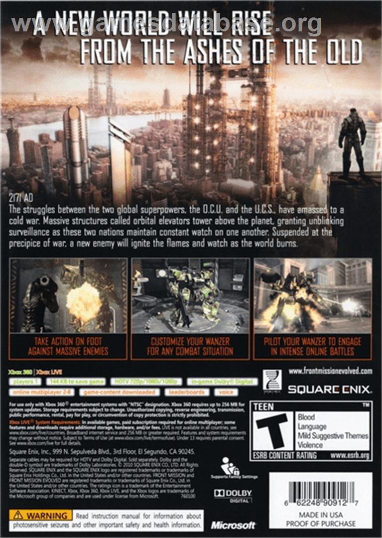 Front Mission Evolved - Microsoft Xbox 360 - Artwork - Box Back