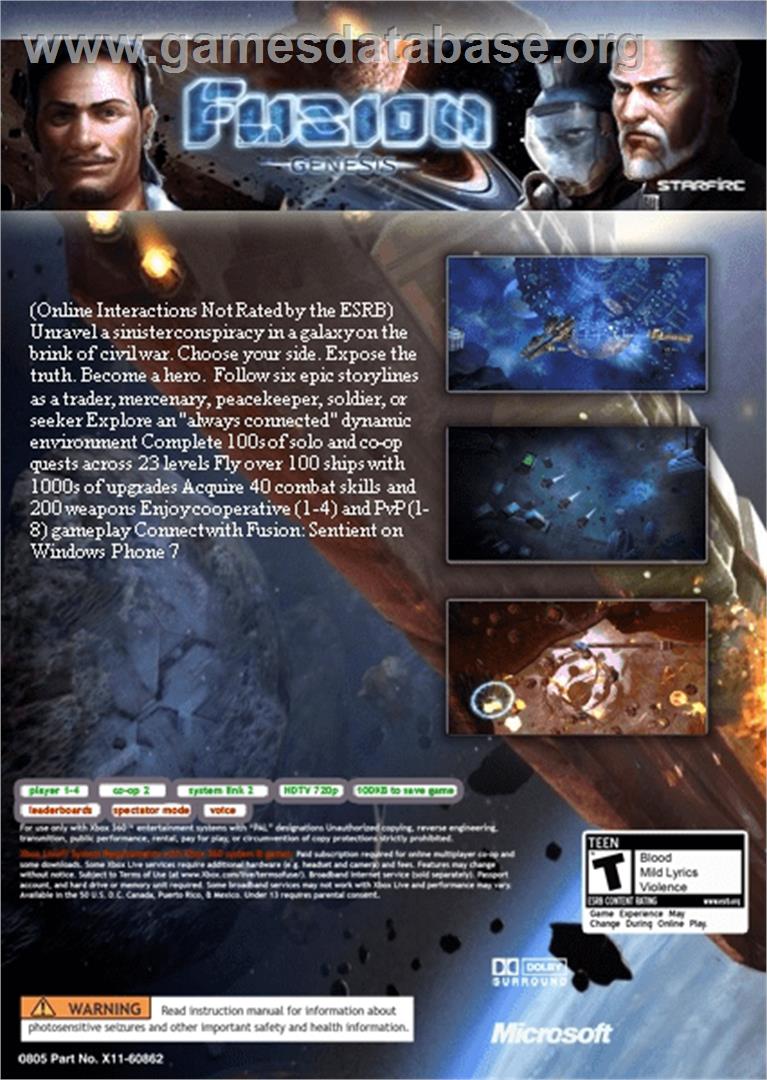Fusion - Genesis - Microsoft Xbox 360 - Artwork - Box Back