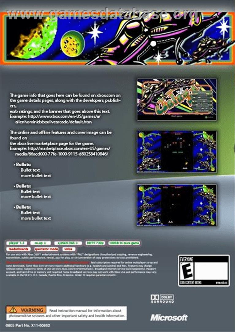 Galaga - Microsoft Xbox 360 - Artwork - Box Back