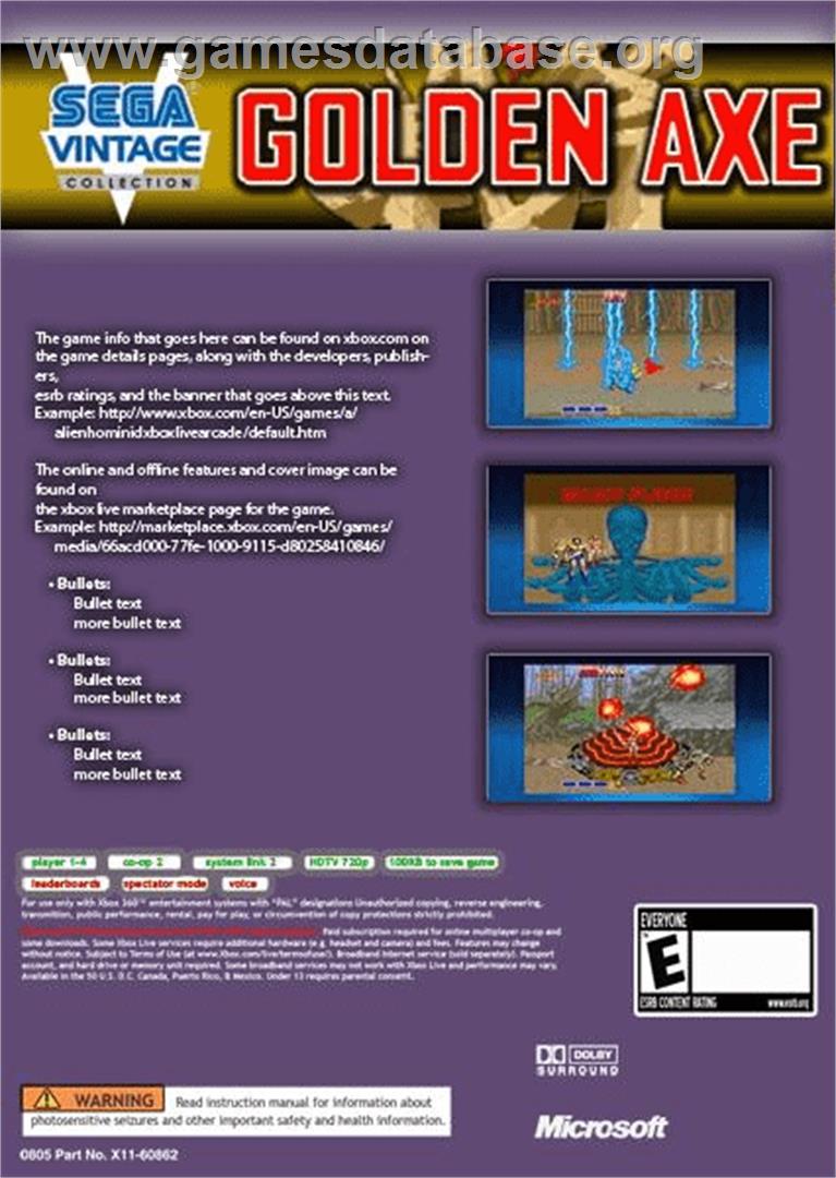 Golden Axe - Microsoft Xbox 360 - Artwork - Box Back
