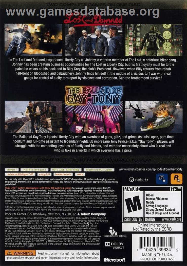 Grand Theft Auto - Episodes From Liberty City - Microsoft Xbox 360 - Artwork - Box Back