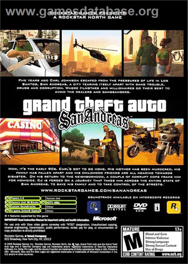 Grand Theft Auto - San Andreas - Microsoft Xbox 360 - Artwork - Box Back