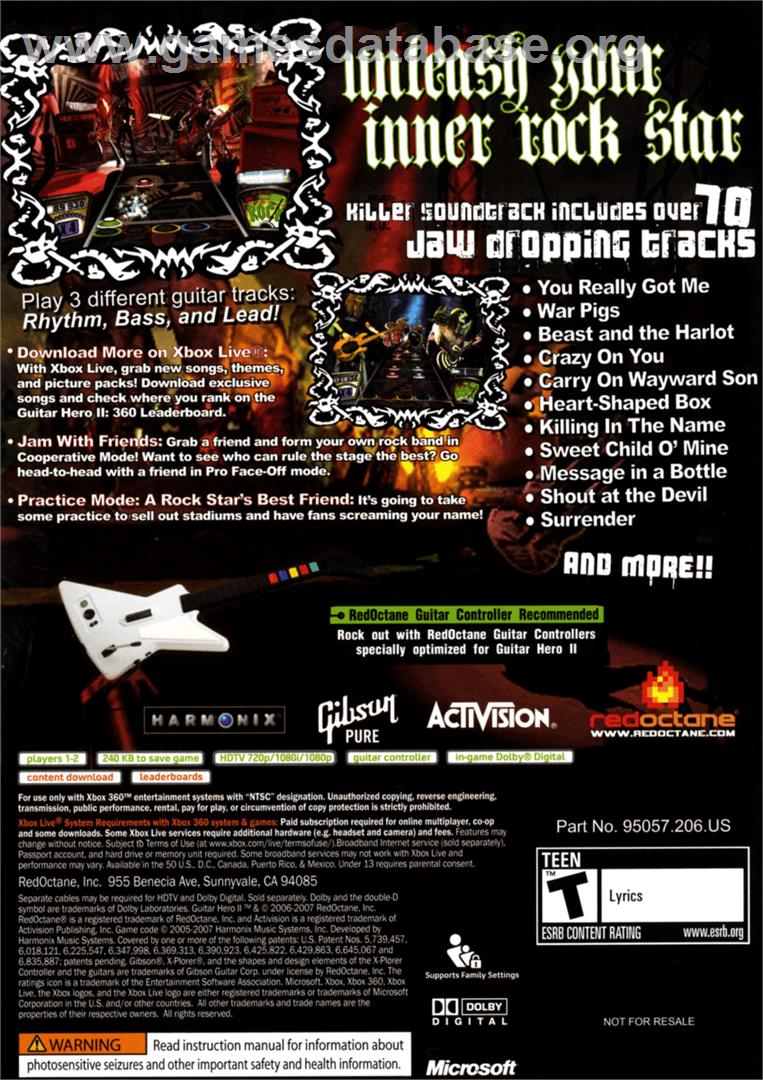 Guitar Hero 2 - Microsoft Xbox 360 - Artwork - Box Back