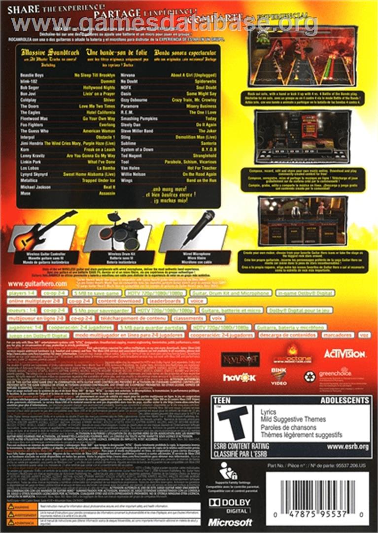 Guitar Hero World Tour - Microsoft Xbox 360 - Artwork - Box Back