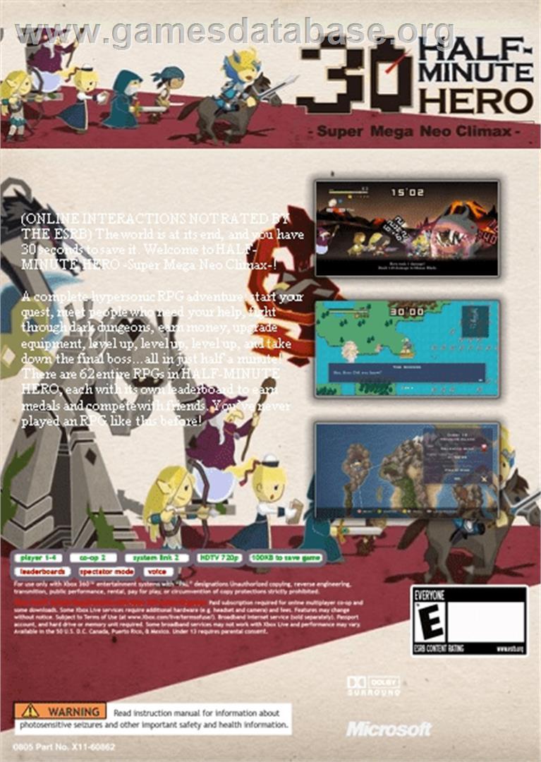 Half-minute Hero - Super Mega Neo Climax - Microsoft Xbox 360 - Artwork - Box Back