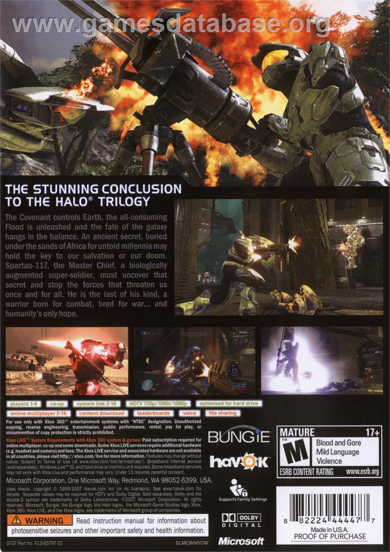 Halo 3: ODST - Microsoft Xbox 360 - Artwork - Box Back