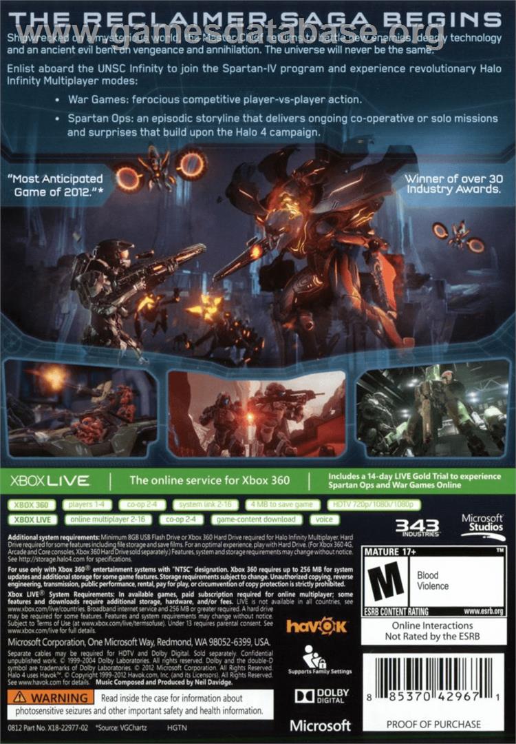 Halo 4 - Microsoft Xbox 360 - Artwork - Box Back