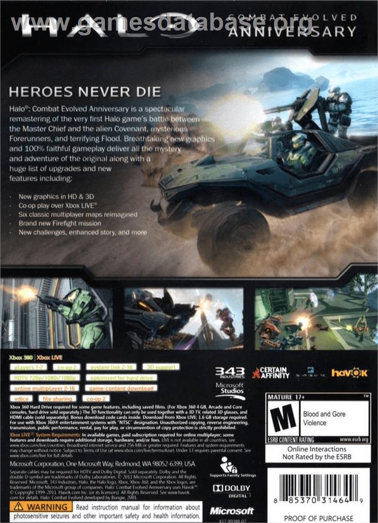 Halo Combat Evolved Anniversaire - Microsoft Xbox 360 - Artwork - Box Back