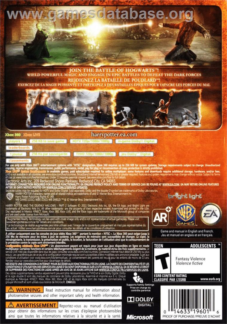 Harry Potter Et Les Reliques De La Mort - Deuxième Partie - Microsoft Xbox 360 - Artwork - Box Back