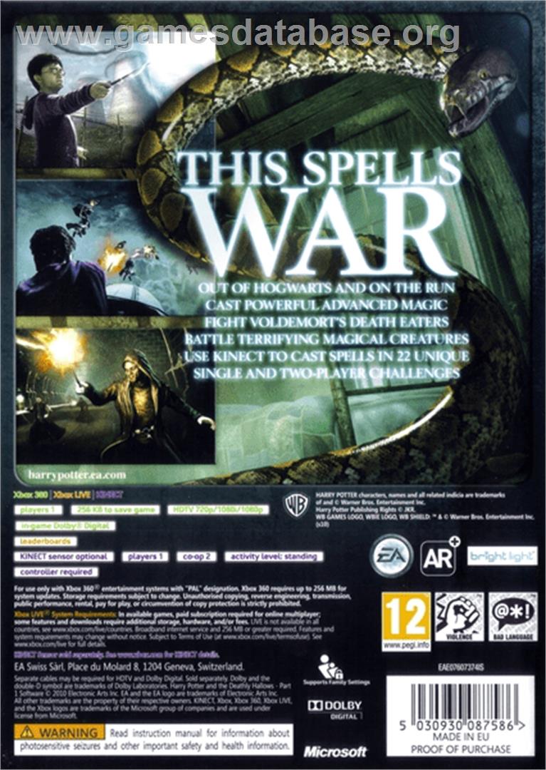 Harry Potter and the Deathly Hallows - Part 1 - Microsoft Xbox 360 - Artwork - Box Back