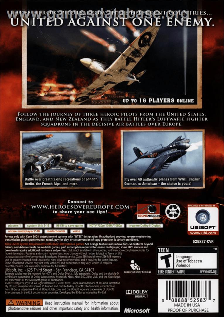 Heroes Over Europe - Microsoft Xbox 360 - Artwork - Box Back