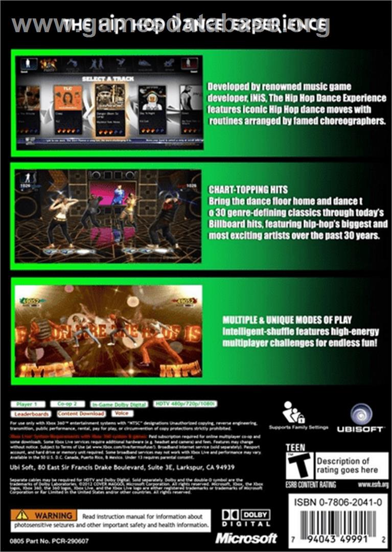 Hip-hop Dance Experience, The - Microsoft Xbox 360 - Artwork - Box Back