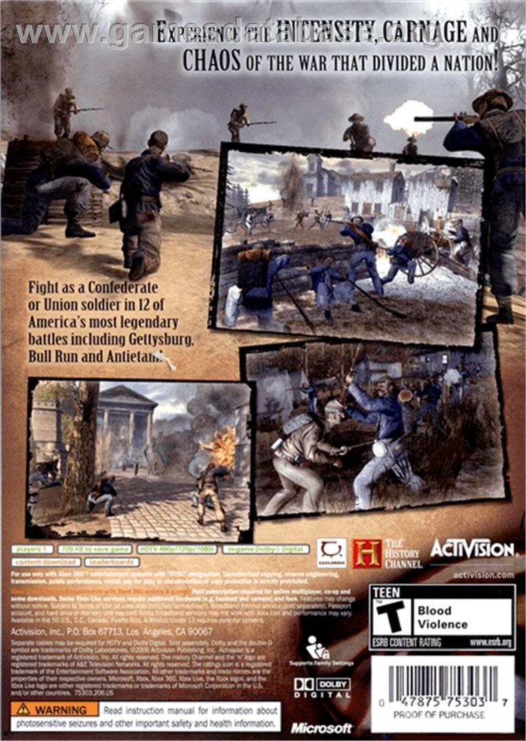History Channel - Civil War - A Nation Divided, The - Microsoft Xbox 360 - Artwork - Box Back