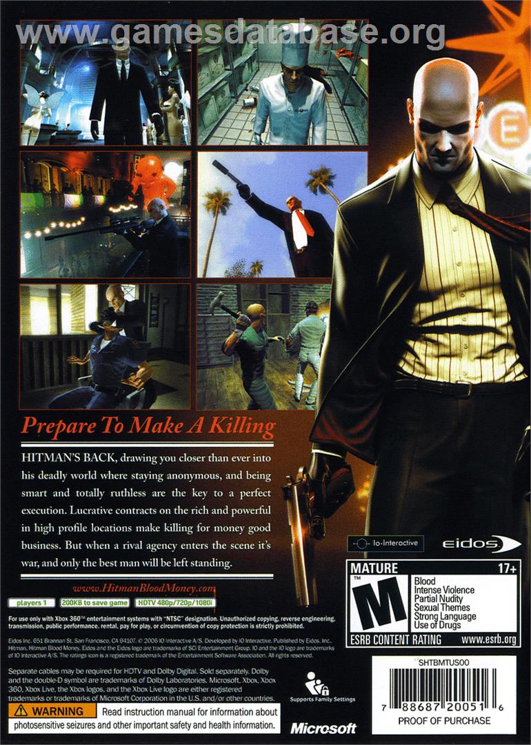 Hitman: Blood Money - Microsoft Xbox 360 - Artwork - Box Back
