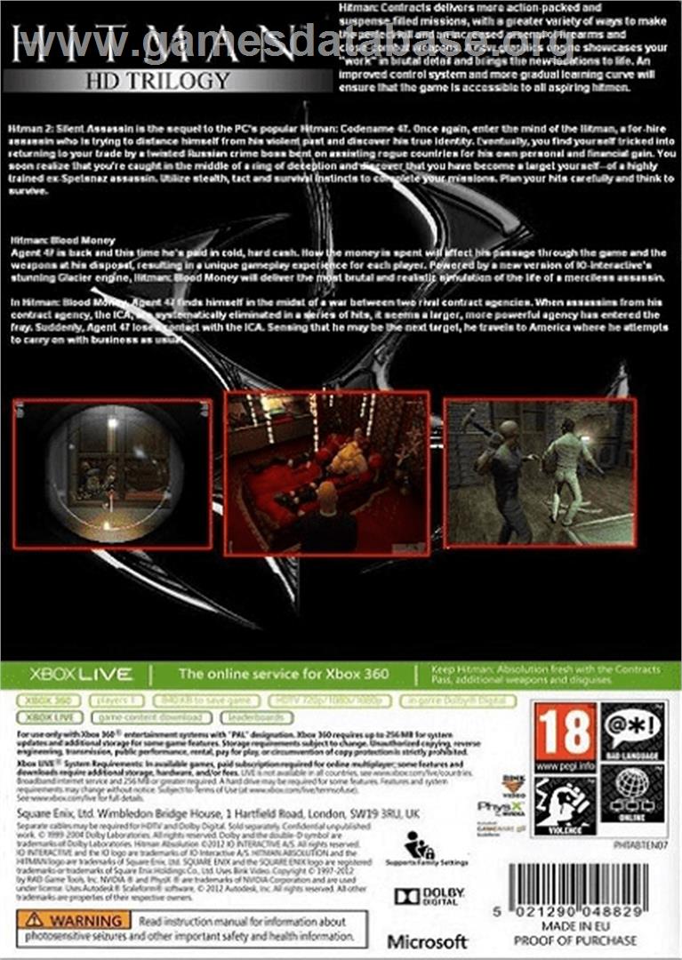 Hitman - Hd Trilogy - Microsoft Xbox 360 - Artwork - Box Back