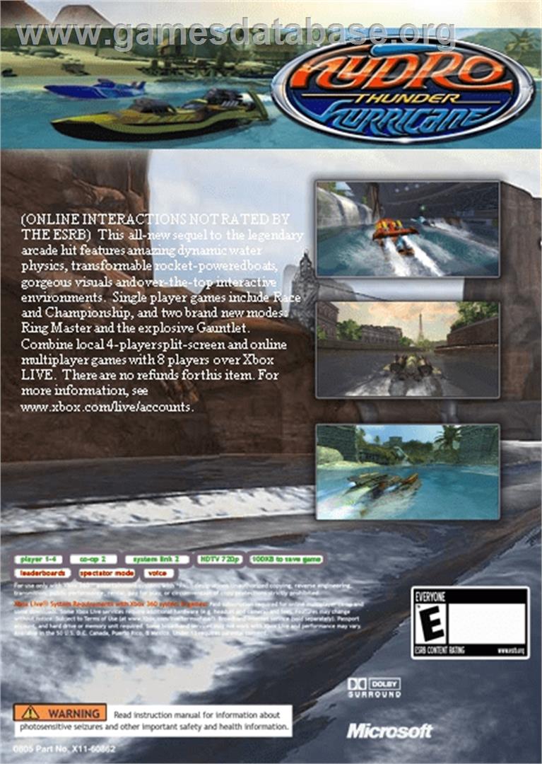 Hydro Thunder Hurricane - Microsoft Xbox 360 - Artwork - Box Back