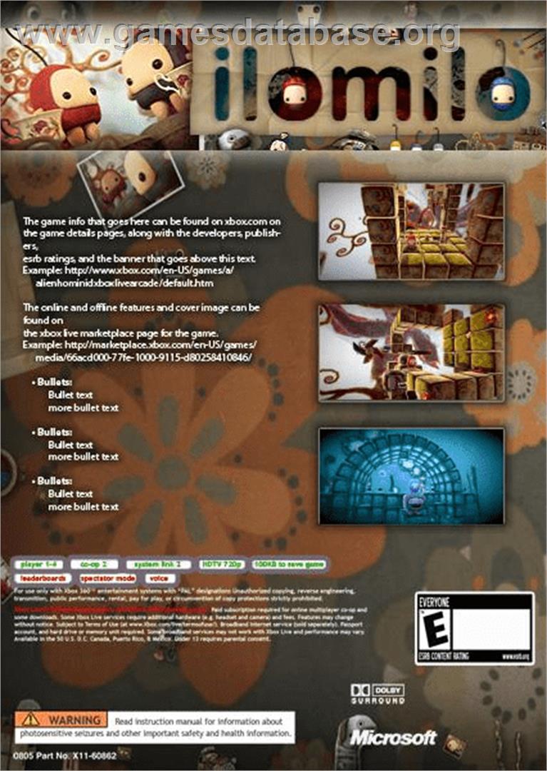 Ilomilo - Microsoft Xbox 360 - Artwork - Box Back