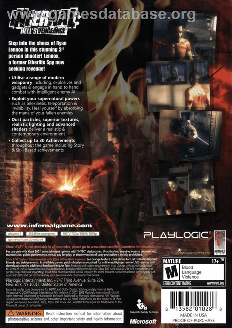 Infernal - Hell's Vengeance - Microsoft Xbox 360 - Artwork - Box Back