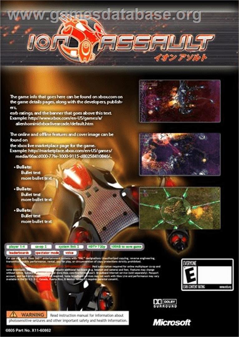 Ion Assault - Microsoft Xbox 360 - Artwork - Box Back