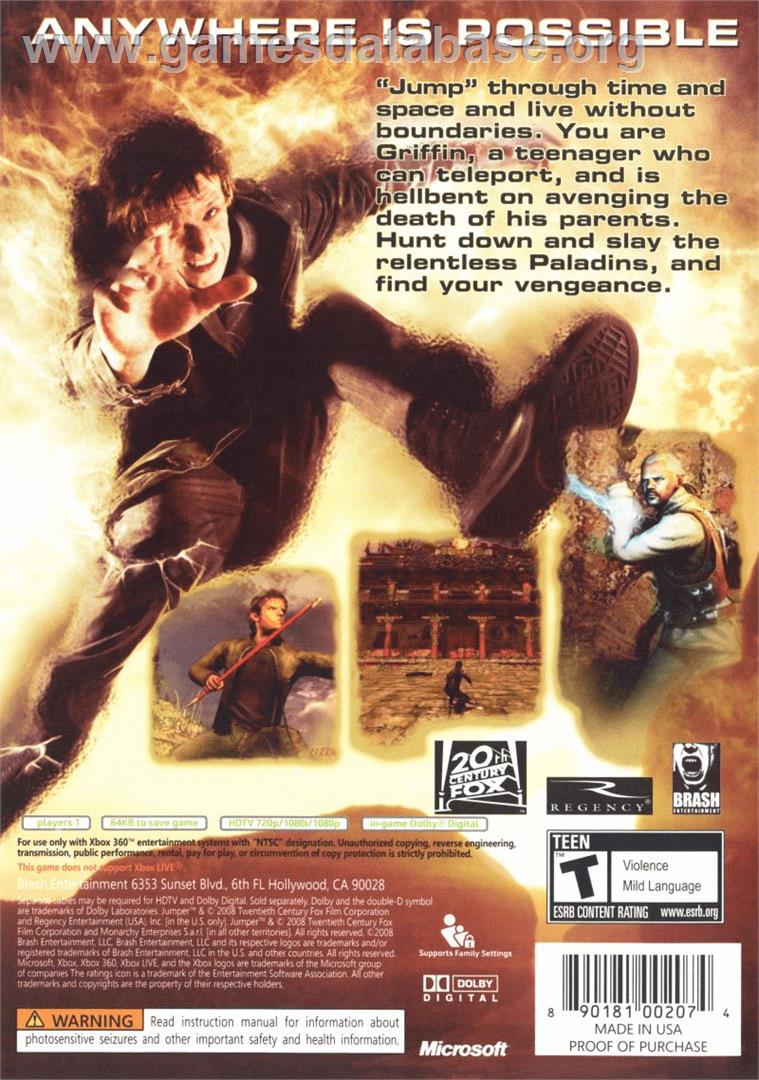 Jumper - Griffin's Story - Microsoft Xbox 360 - Artwork - Box Back