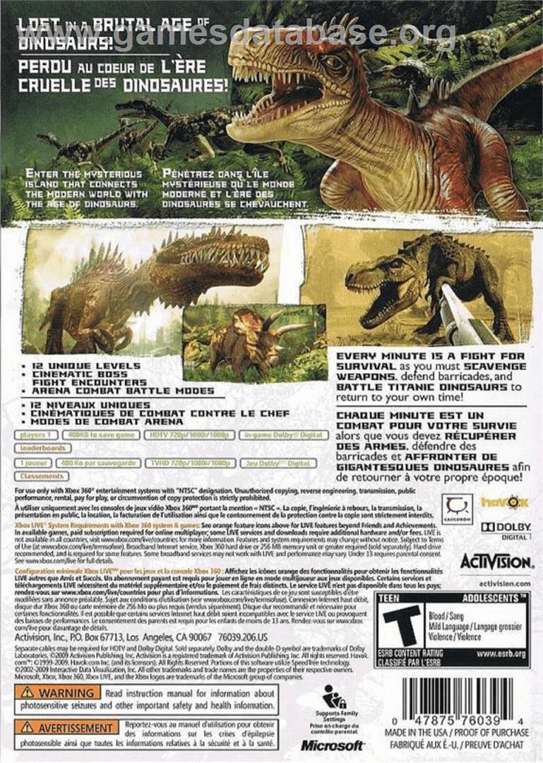 Jurassic: The Hunted - Microsoft Xbox 360 - Artwork - Box Back