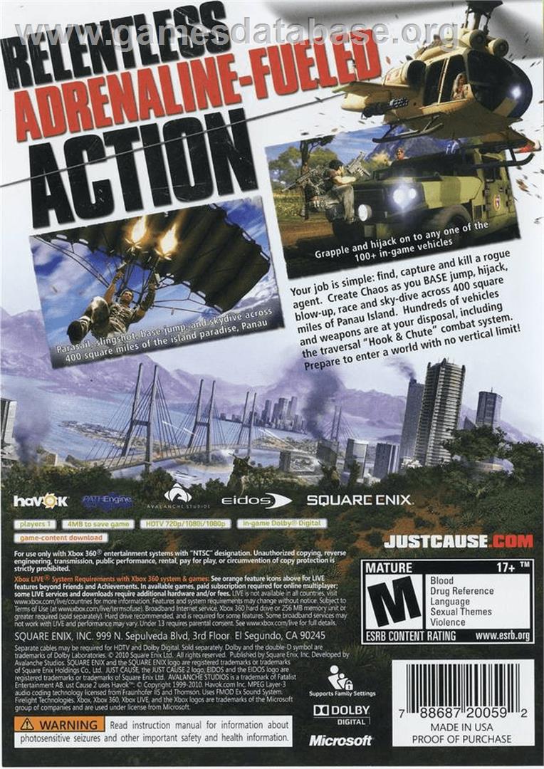 Just Cause 2 - Microsoft Xbox 360 - Artwork - Box Back