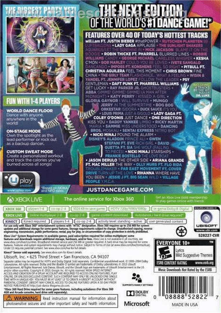 Just Dance 2014 - Microsoft Xbox 360 - Artwork - Box Back