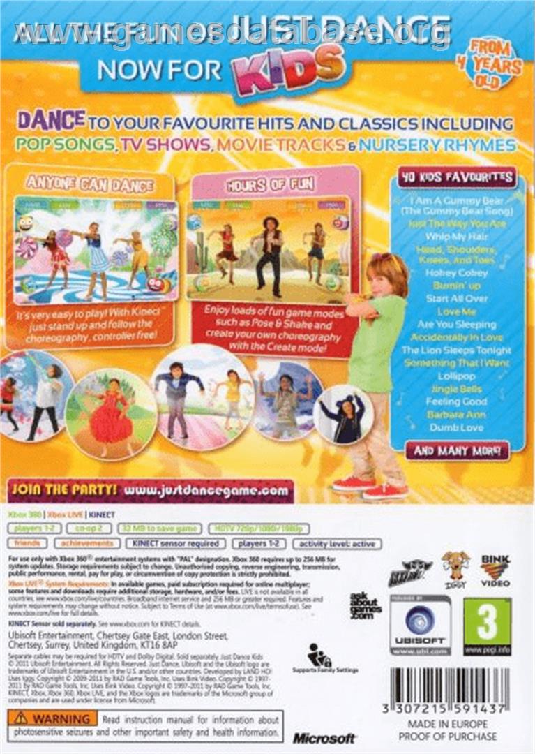 Just Dance Kids - Microsoft Xbox 360 - Artwork - Box Back
