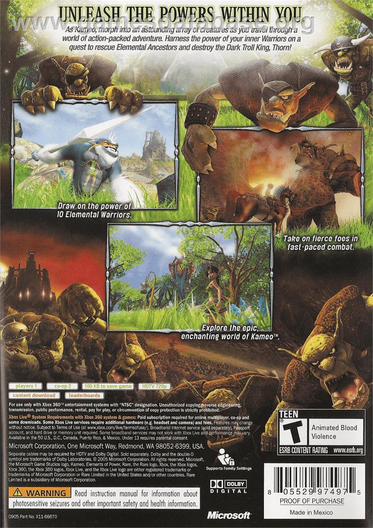 Kameo - Elements Of Power - Microsoft Xbox 360 - Artwork - Box Back
