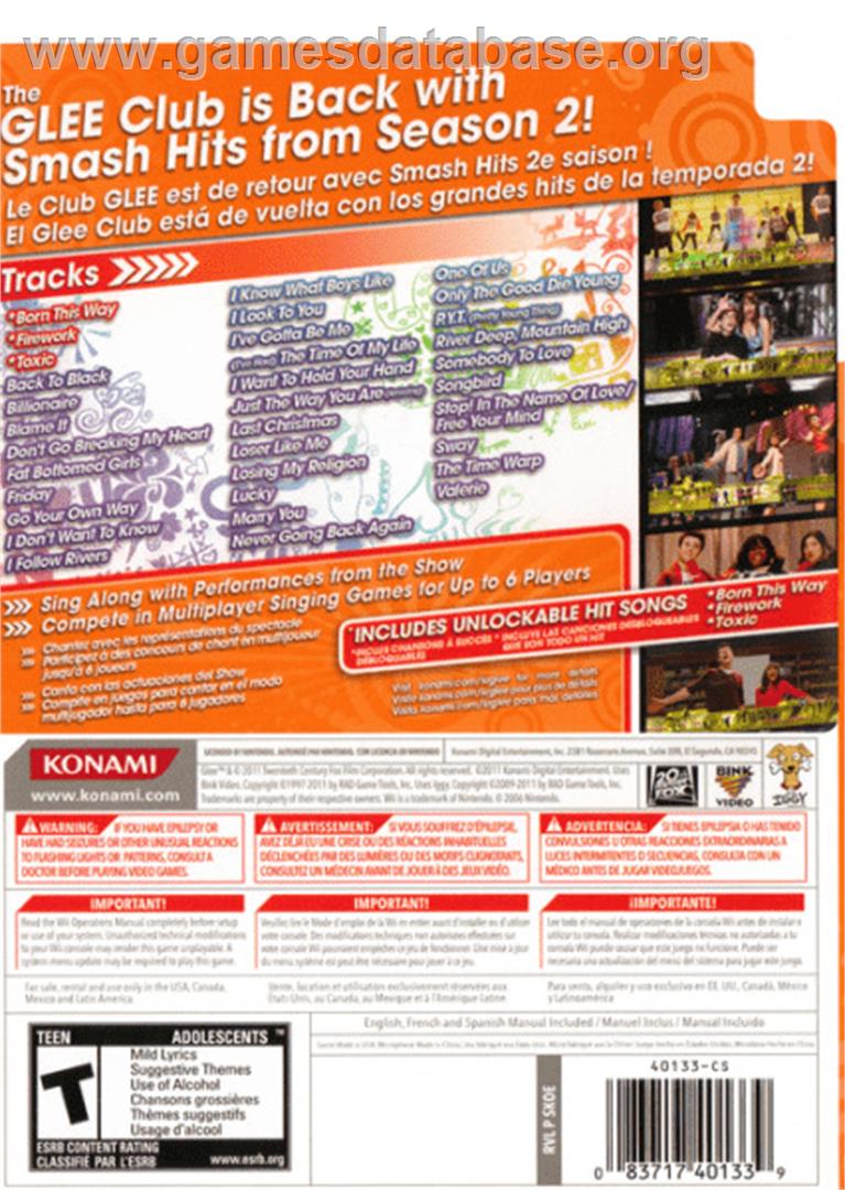 Karaoke Revolution Glee:  Volume 3 - Microsoft Xbox 360 - Artwork - Box Back