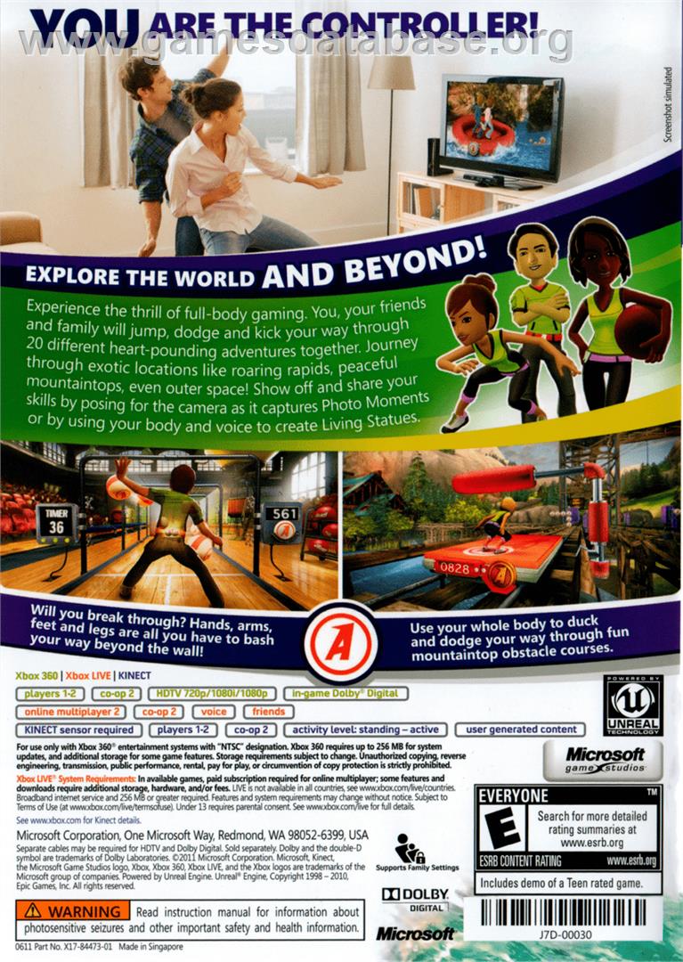Kinect Adventures ! - Microsoft Xbox 360 - Artwork - Box Back