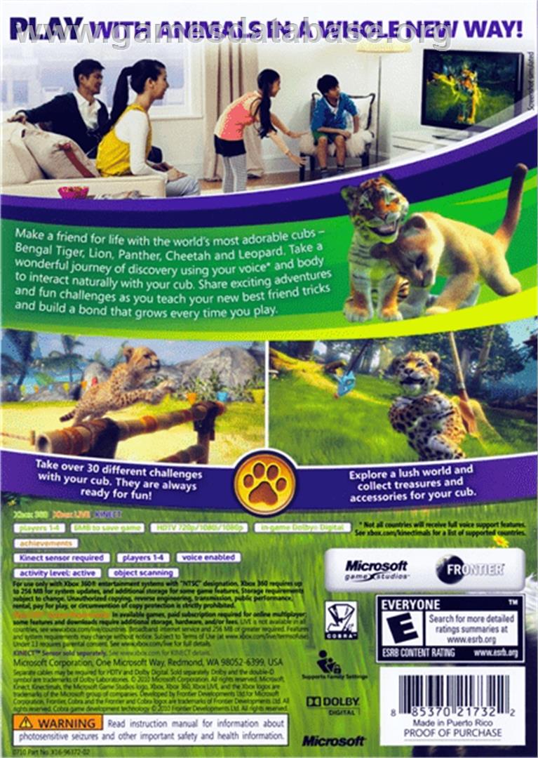 Kinectimals - Microsoft Xbox 360 - Artwork - Box Back