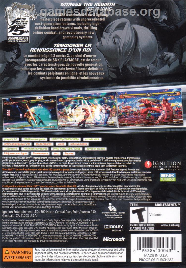 King Of Fighters 12, The - Microsoft Xbox 360 - Artwork - Box Back