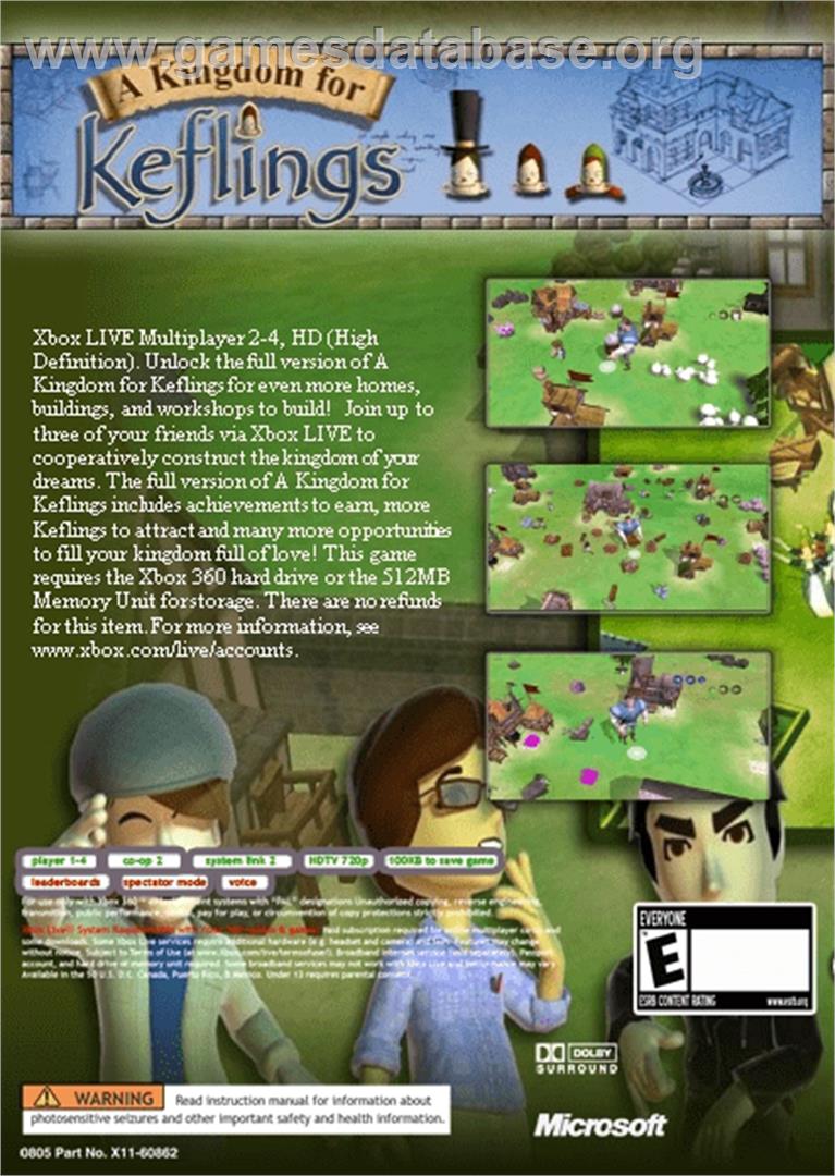 Kingdom For Keflings, A - Microsoft Xbox 360 - Artwork - Box Back