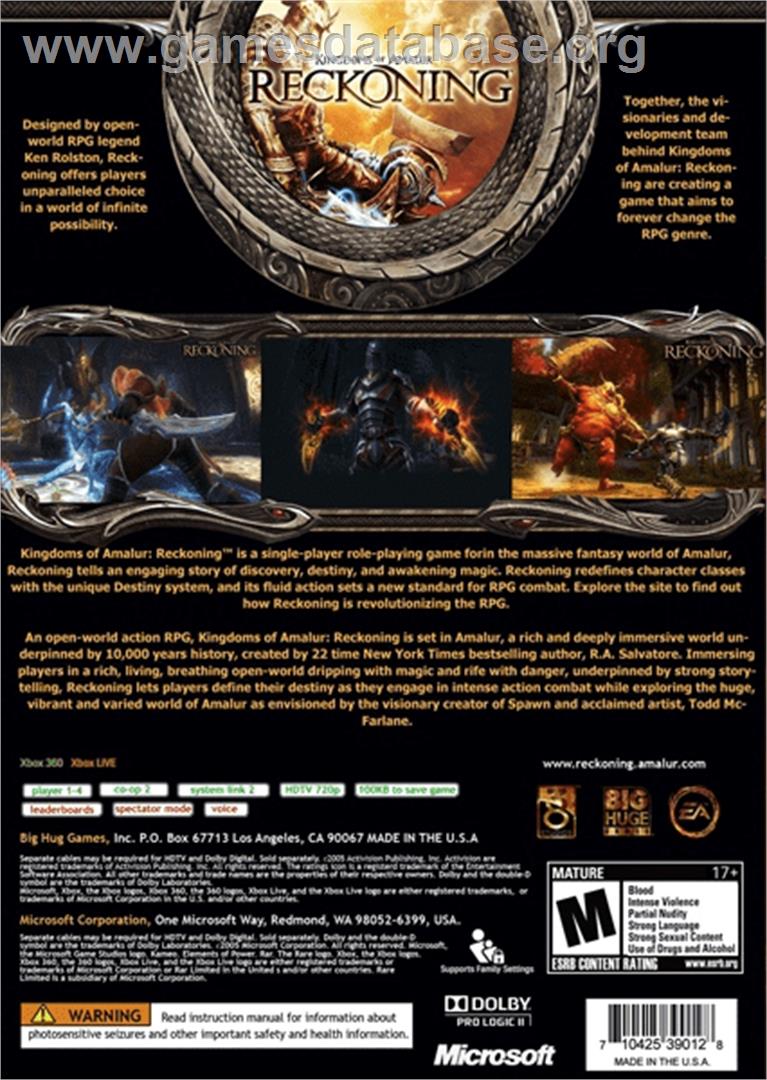 Kingdoms of Amalur: Reckoning - Microsoft Xbox 360 - Artwork - Box Back