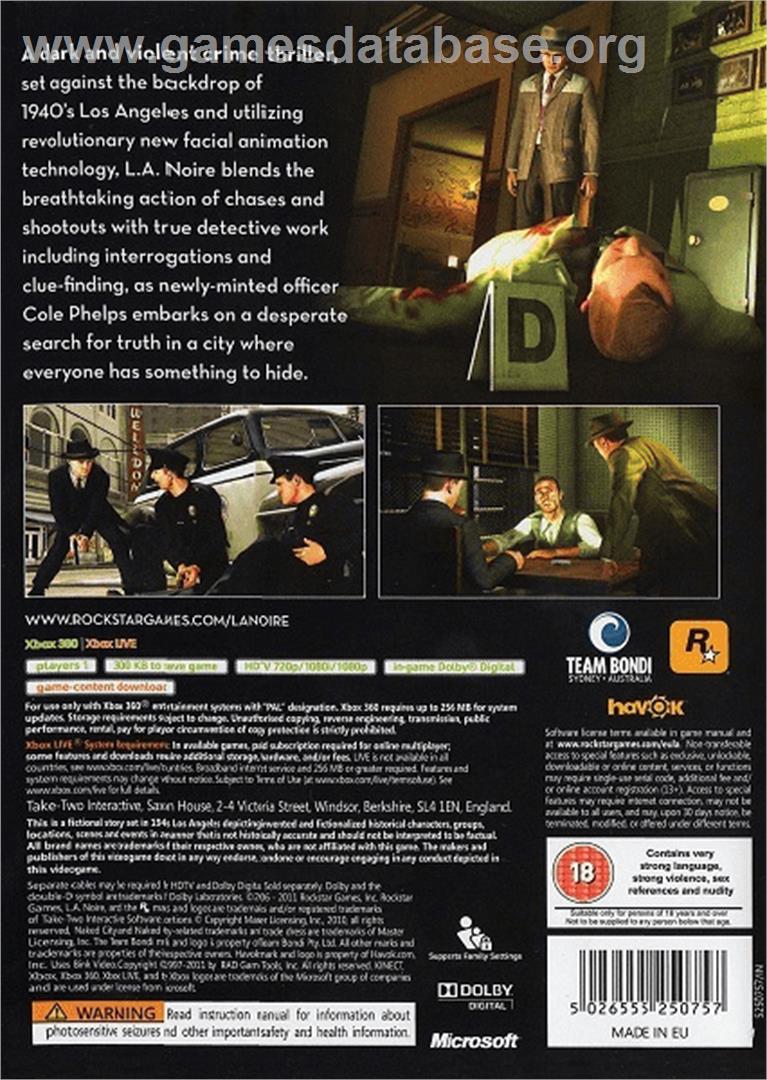 L.A. Noire - Microsoft Xbox 360 - Artwork - Box Back