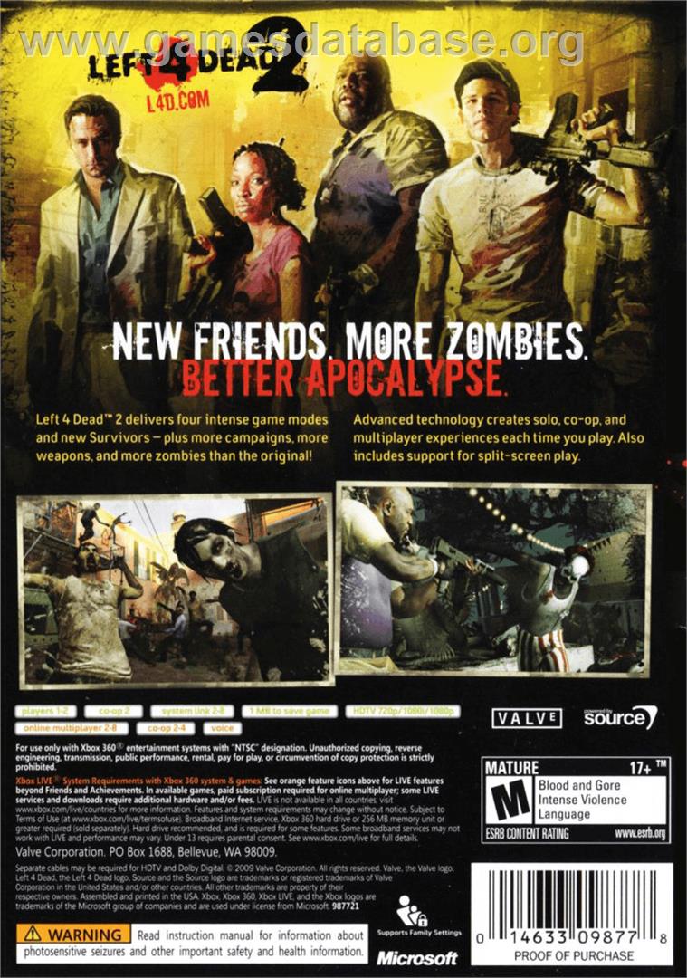 Left 4 Dead 2 - Microsoft Xbox 360 - Artwork - Box Back