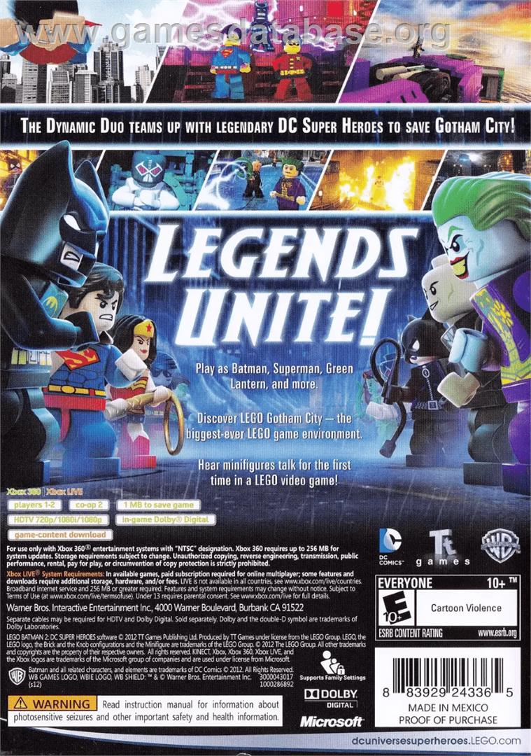 Lego Batman 2 - Dc Super Heroes - Microsoft Xbox 360 - Artwork - Box Back