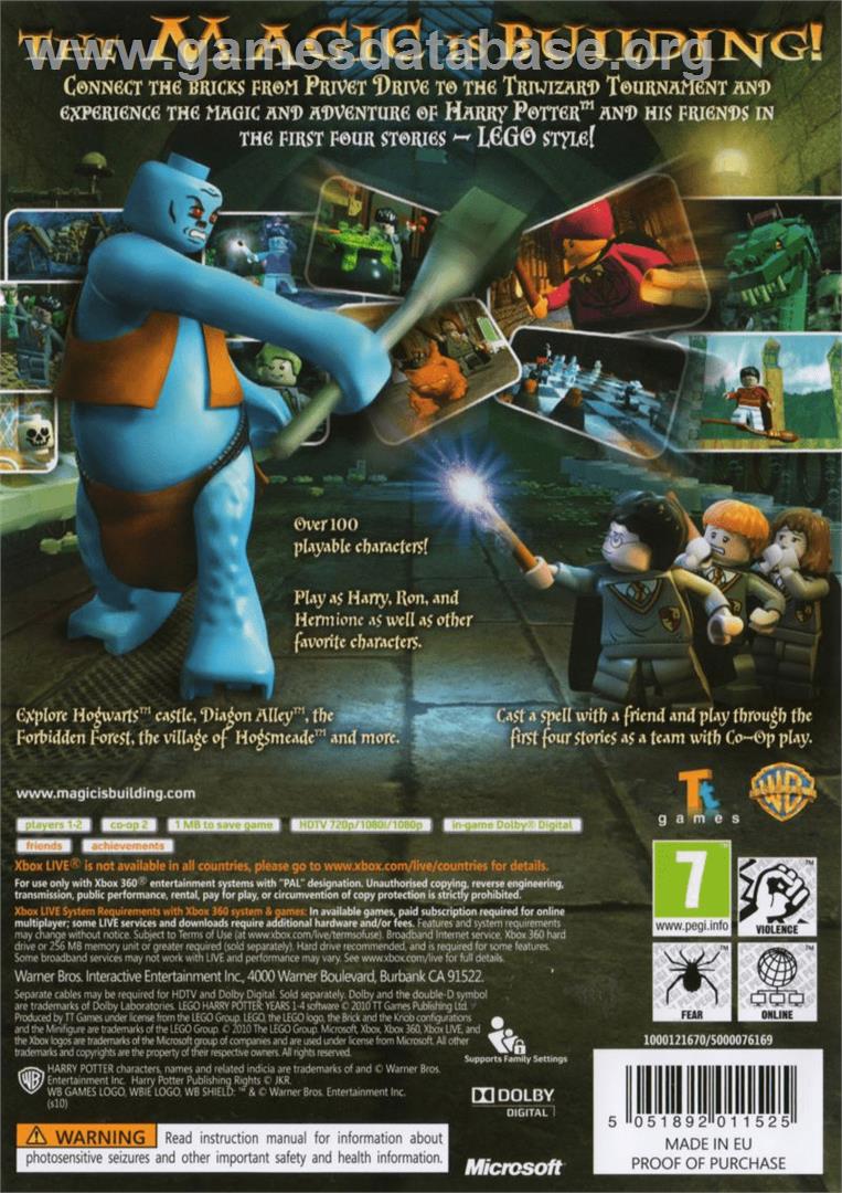 Lego Harry Potter - Years 1-4 - Microsoft Xbox 360 - Artwork - Box Back