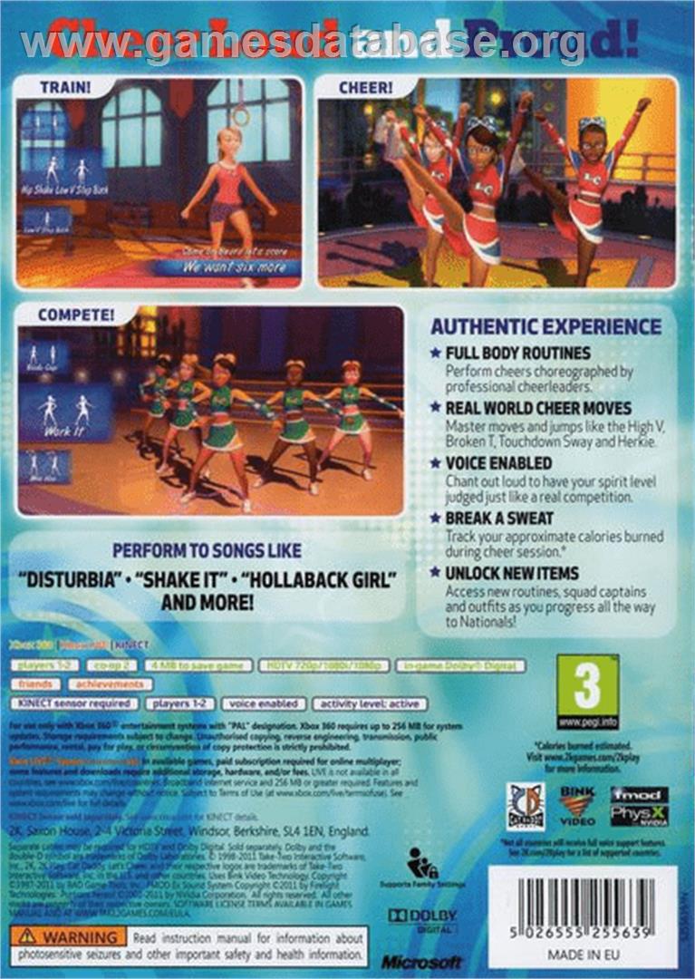Let's Cheer! - Microsoft Xbox 360 - Artwork - Box Back