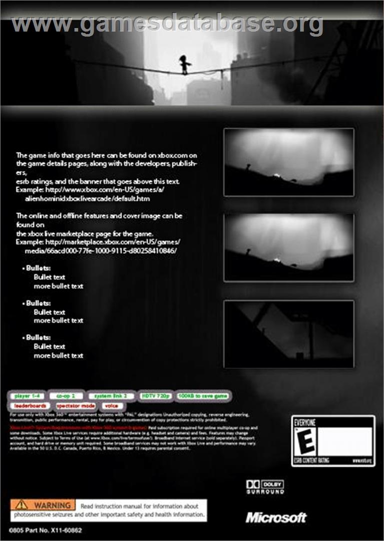Limbo - Microsoft Xbox 360 - Artwork - Box Back