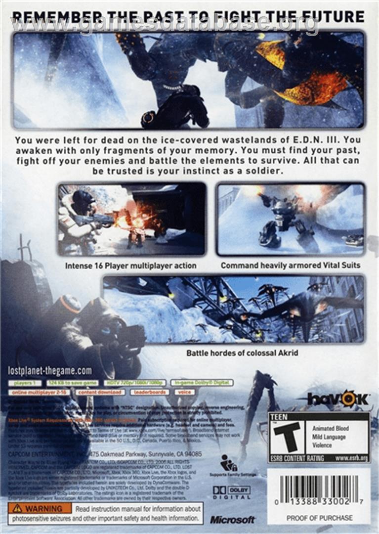 Lost Planet - Extreme Condition - Microsoft Xbox 360 - Artwork - Box Back