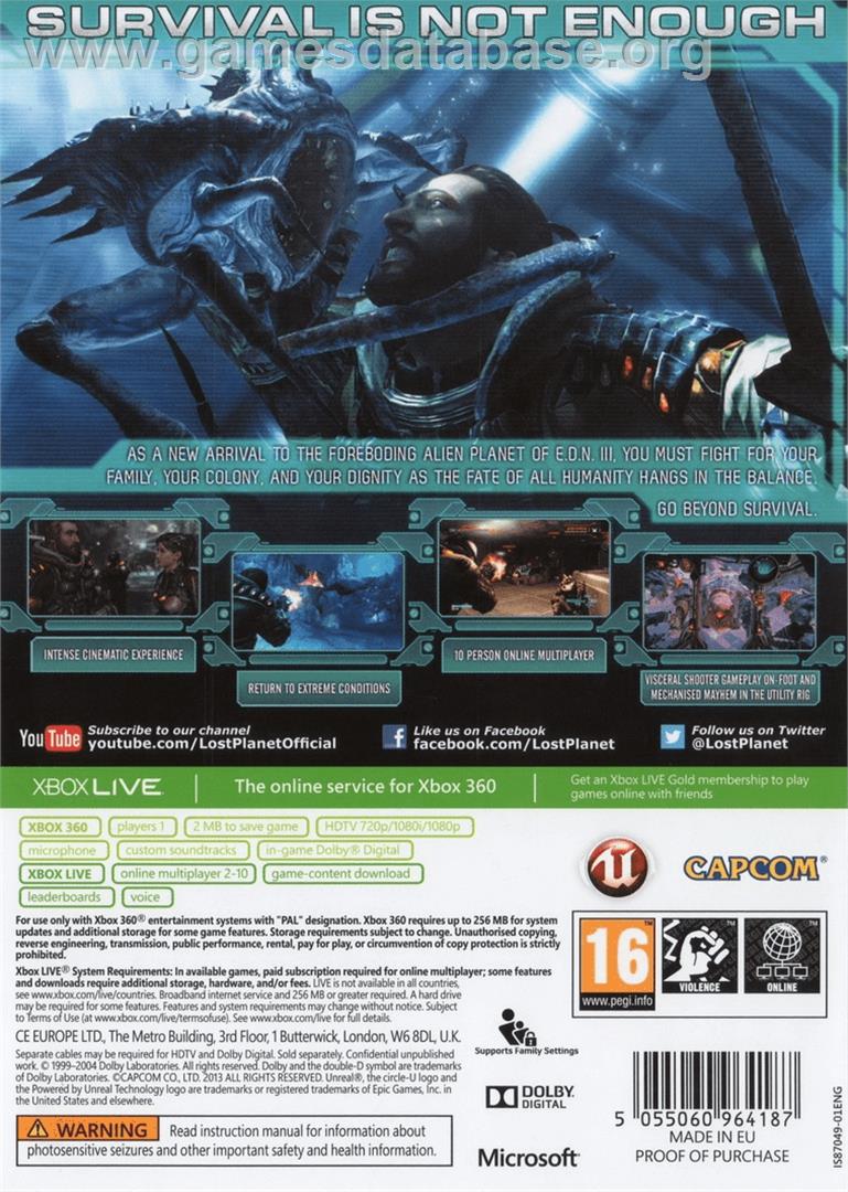 Lost Planet 3 - Microsoft Xbox 360 - Artwork - Box Back