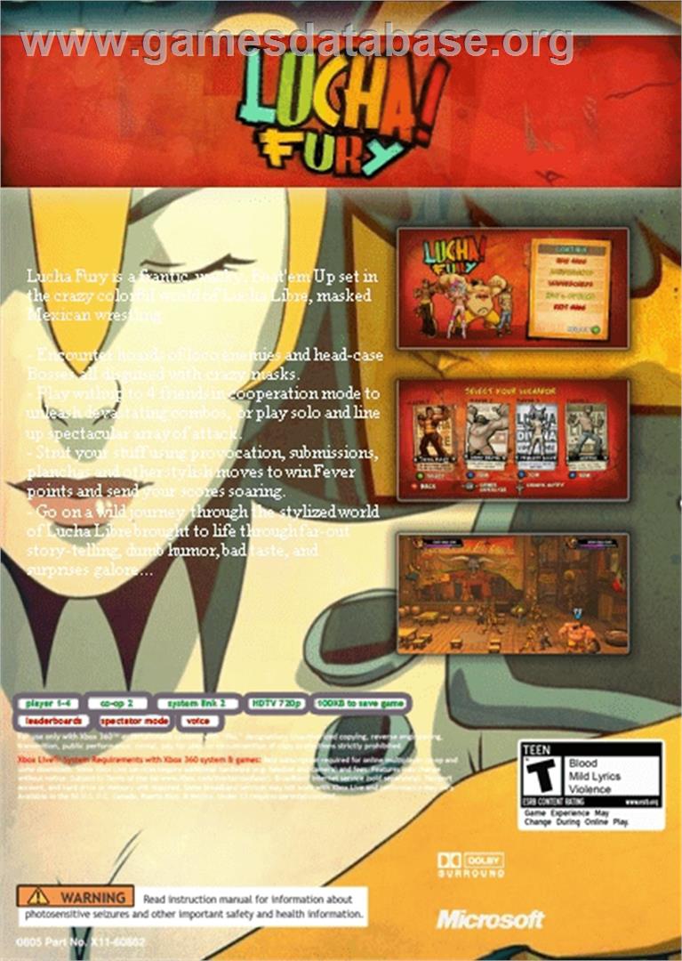Lucha Fury - Microsoft Xbox 360 - Artwork - Box Back