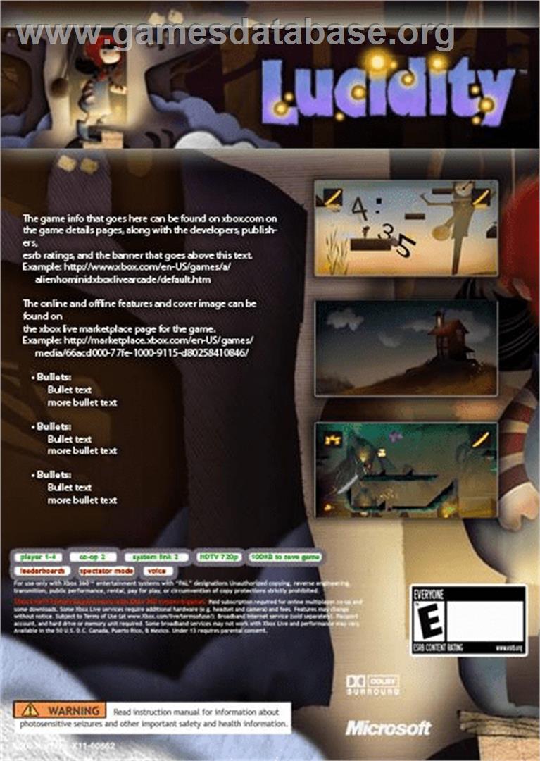 Lucidity - Microsoft Xbox 360 - Artwork - Box Back